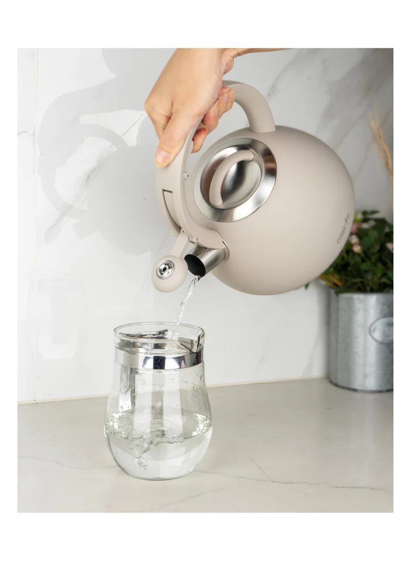 Cuisine Art Cuisine Art JURA Stainless Steel Whistling Tea Kettle 3.0L, Beige, 201 Stainless Steel, Nylon Handle, Soft Touch Coating, Fast Boiling, 18/0 Single Bottom, Suitable for use on all stove tops