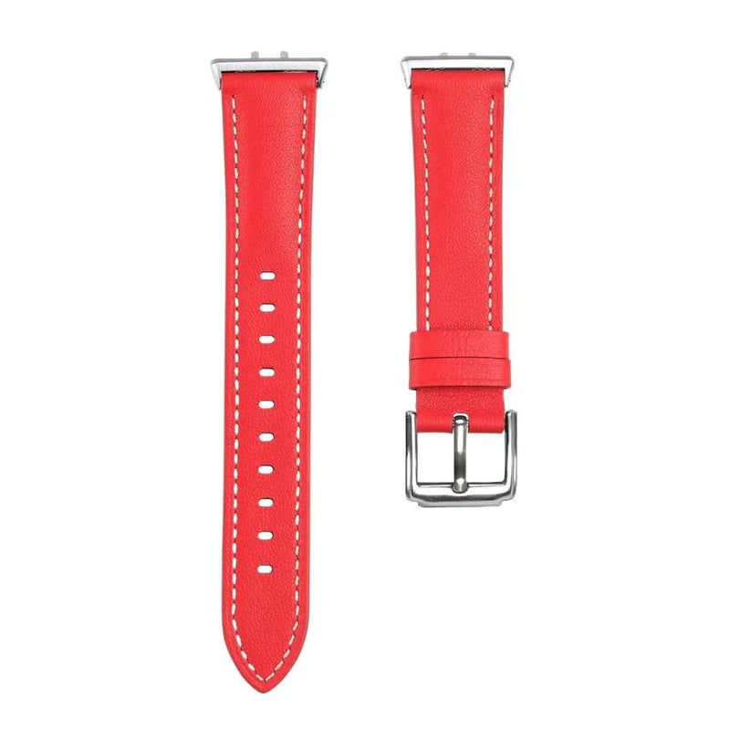 Adjustable Leather Classic Strap Smartwatch Band Compatible with Samsung Galaxy Watch with Fit Replacement Strap in Red - Image 1