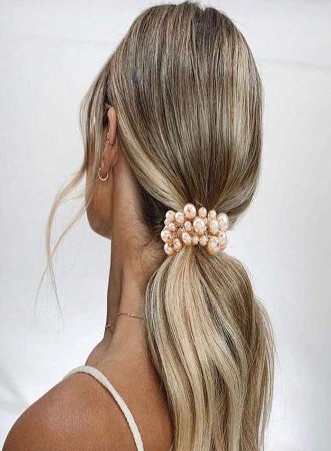 CAKURE Pearl Hair Ties White Beaded Ponytail Holder Elastic Hair Scrunchies Pearl Hair Accessories for Women (Pack of 3) - Image 5