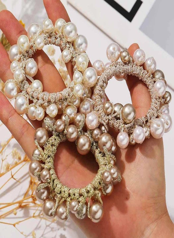 CAKURE Pearl Hair Ties White Beaded Ponytail Holder Elastic Hair Scrunchies Pearl Hair Accessories for Women (Pack of 3) - Image 2