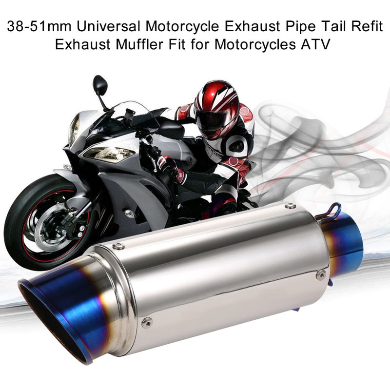 VISLONE Motorcycle Muffler, 38-51mm Universal Motorcycle Muffler Exhaust slip, Stainless Steel Motorcycle Exhaust Pipe, Fits Most Motorcycles, Dirt Bikes, Scooters - Image 2