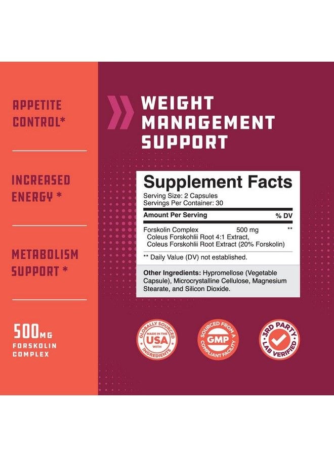 Natures Craft - 100% Forskolin Supplement For Size Reduction Pure Forskolin Extract Supplement With Potent Coleus Forskohlii 500 Mg For Enhanced Energy For Adults Plantbased Energy Supplements For Women And Men - Image 1