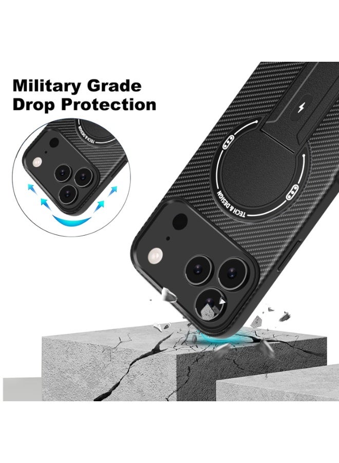 عام غطاء هاتف مغناطيسي من ألياف الكربون لآيفون 17 برو ماكس، حامل قابل للطي غير مرئي، شحن لاسلكي، مقاوم للصدمات والسقوط. - Image 3