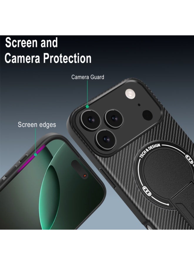 عام غطاء هاتف مغناطيسي من ألياف الكربون لآيفون 17 برو ماكس، حامل قابل للطي غير مرئي، شحن لاسلكي، مقاوم للصدمات والسقوط. - Image 4