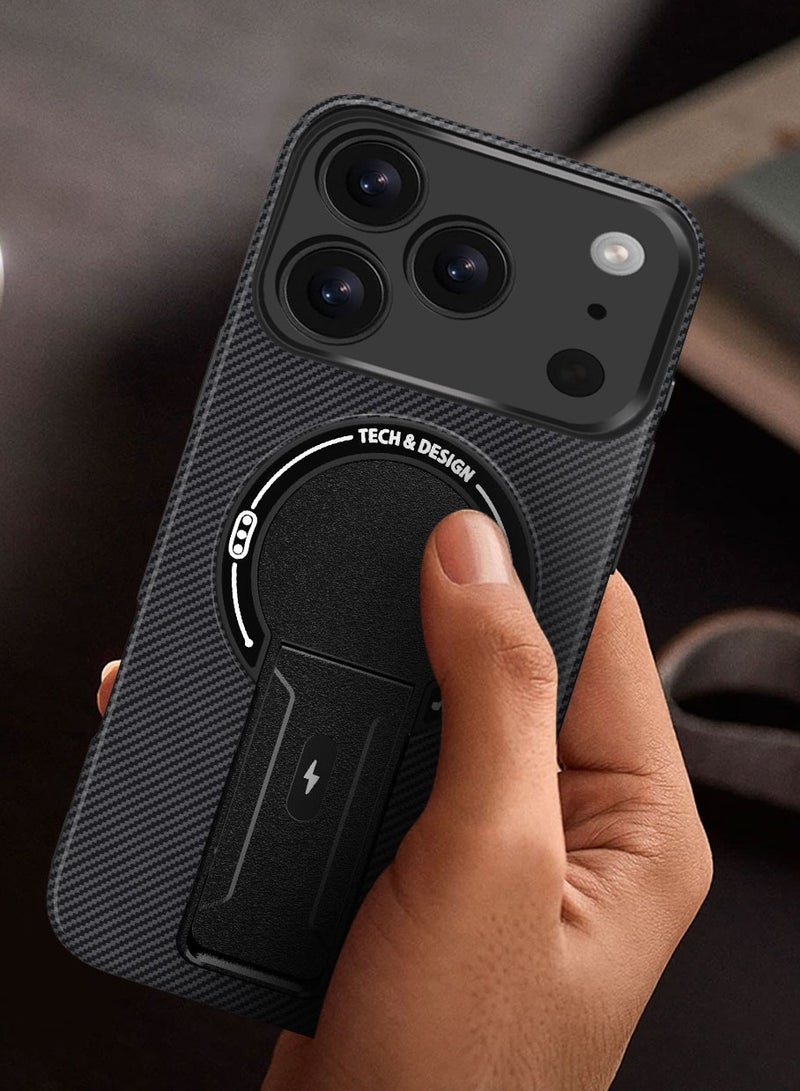 عام غطاء هاتف مغناطيسي من ألياف الكربون لآيفون 17 برو ماكس، حامل قابل للطي غير مرئي، شحن لاسلكي، مقاوم للصدمات والسقوط. - Image 5