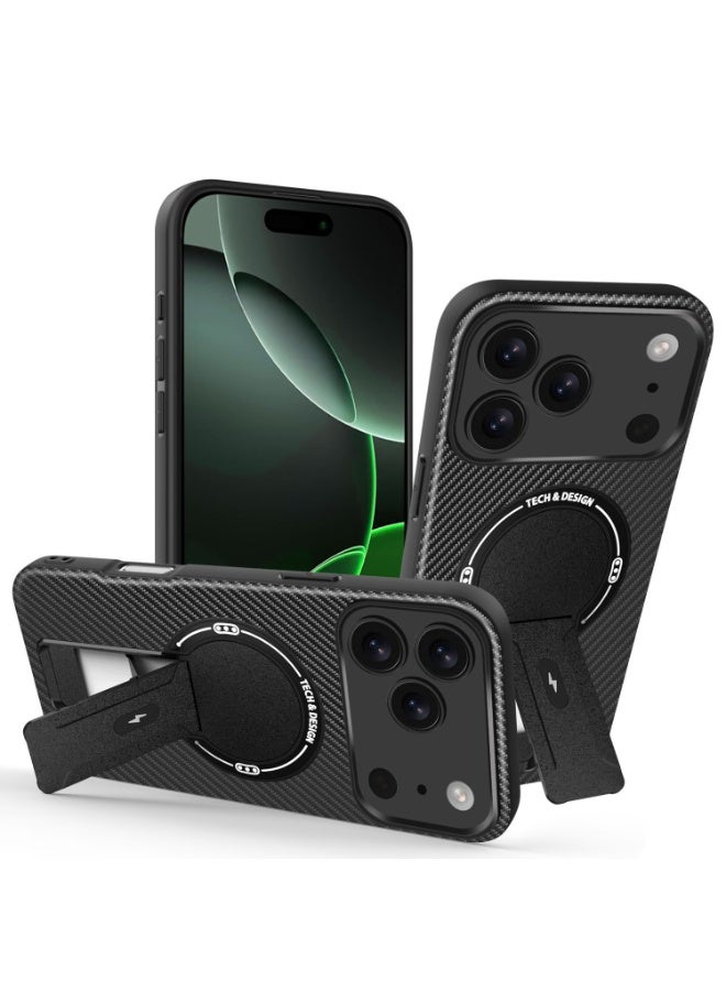 عام غطاء هاتف مغناطيسي من ألياف الكربون لآيفون 17 برو ماكس، حامل قابل للطي غير مرئي، شحن لاسلكي، مقاوم للصدمات والسقوط. - Image 1