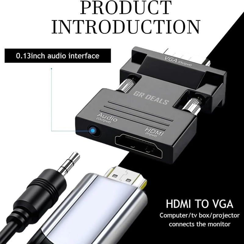 GR Deals GR Deals HDMI to VGA Adapter Converter with 3.5mm Stereo Audio, Active Female HDMI to VGA Male 1080p Video Dongle Adaptor for Laptop PC PS/3 X/-Box STB Blu-ray DVD TV Stick. Black. (Pack of 2) - Image 2