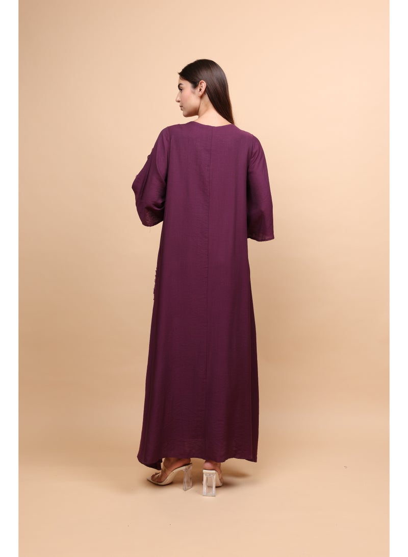 IKKXA Applique Flowers Crystal Details Jalabiya - Image 4