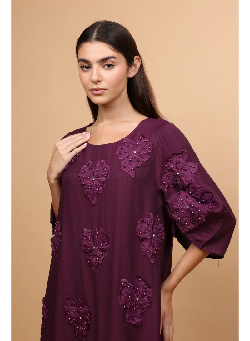 IKKXA Applique Flowers Crystal Details Jalabiya