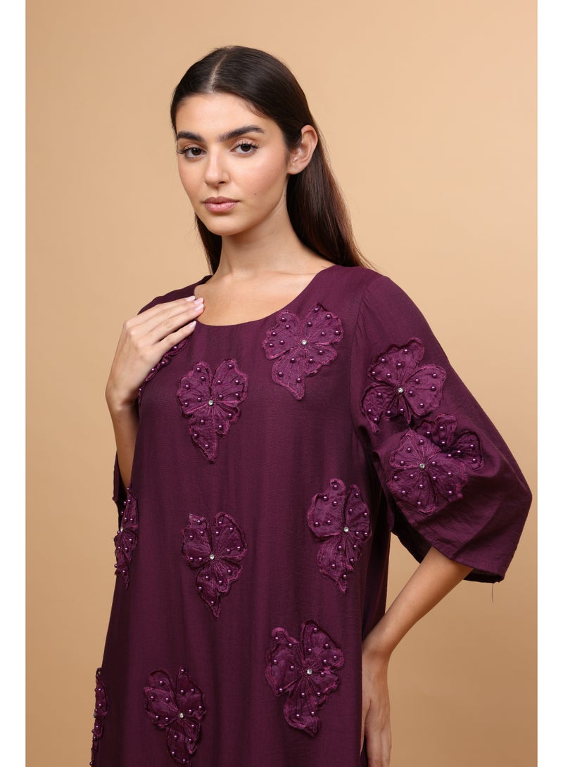 IKKXA Applique Flowers Crystal Details Jalabiya - Image 2