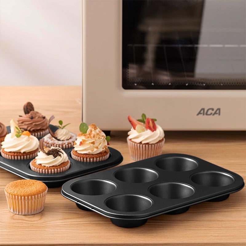 ASBAYSON 2 Packs Premium Steel Muffin Pan for Baking, Round Muffin Baking Pan, Baking Tray for Muffins, Cupcakes, Brownie(Black, 6 Cup) - Image 3