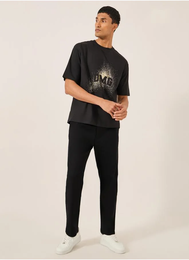 Styli Cotton Slub Textured Relaxed Fit Trousers