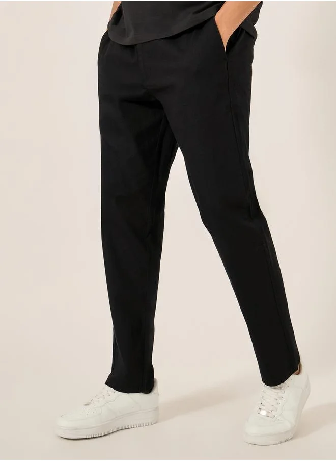 ستايلي Cotton Slub Textured Relaxed Fit Trousers