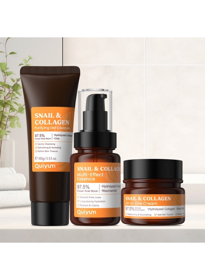 QUIYUM 97.5% Snail Mucin  Collagen Skincare Set, Pamper Gifts Set for Women Teenage Girls, Firming Snail Mucin Moisturiser,Gel Cleanser,Serum, Hydrating  Repair Routine for Dry Skin - Image 1