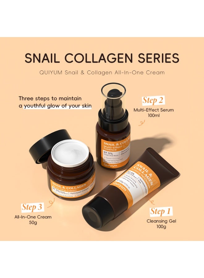 QUIYUM 97.5% Snail Mucin  Collagen Skincare Set, Pamper Gifts Set for Women Teenage Girls, Firming Snail Mucin Moisturiser,Gel Cleanser,Serum, Hydrating  Repair Routine for Dry Skin - Image 2