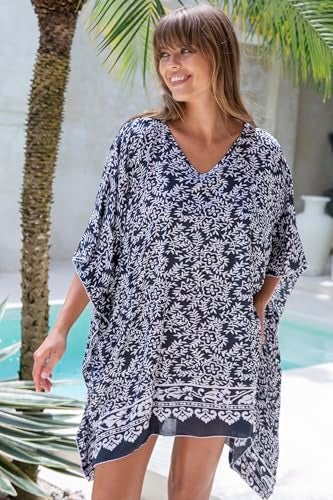Back From Bali Womens Beach Swimsuit Cover Up Dress Caftan Floral Short Poncho Bun Black - Image 5