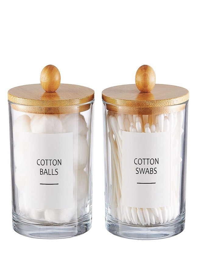 Onsogi Glass Apothecary Jars with Bamboo Lids for Bathroom Organization, Q tip Holder and Cotton Ball Holder are Great for Farmhouse Decor, Rustic Bathroom Decor-2 Pack - Image 1