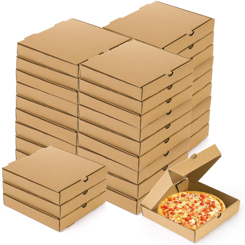 ZENFUN 40 Pcs Kraft Mini Pizza Boxes, 7.2"Ã—7.2"Ã—1.7" Small Pizza Boxes Corrugated Pizza Box, Take Out Food Containers Packing Boxes for Cake Cookies Party Favor - Image 1