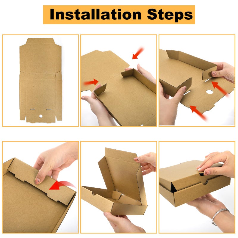 ZENFUN 40 Pcs Kraft Mini Pizza Boxes, 7.2"Ã—7.2"Ã—1.7" Small Pizza Boxes Corrugated Pizza Box, Take Out Food Containers Packing Boxes for Cake Cookies Party Favor - Image 4