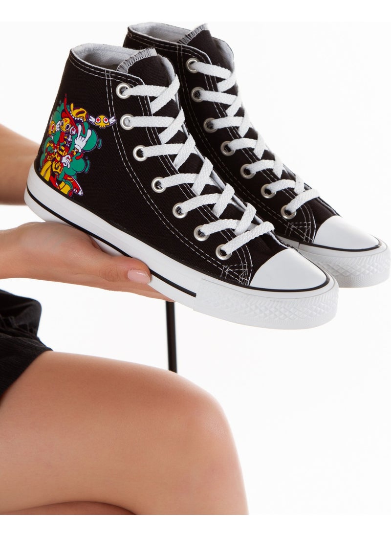 Lideral Casual Linen Comfortable High-Top Black Long Converse Vector Printed Sneaker Sports Shoes  - Image 1