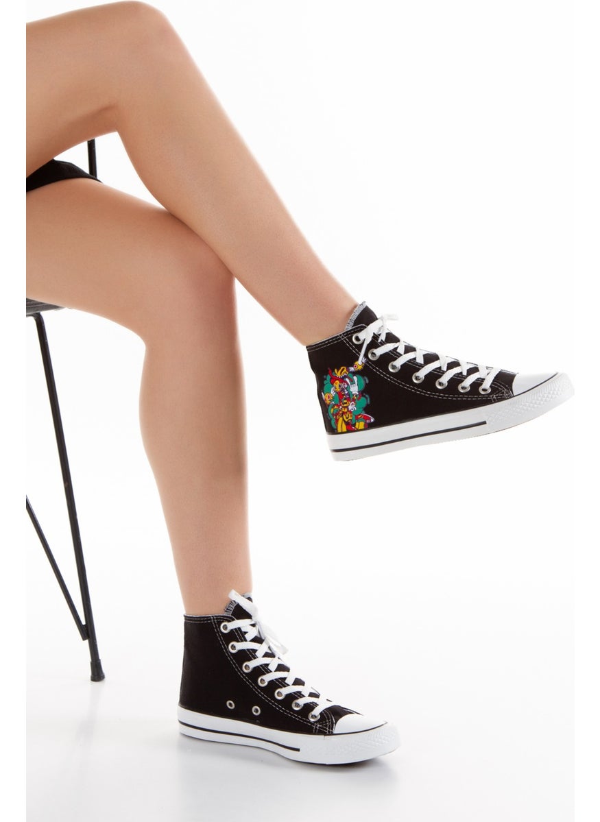 Lideral Casual Linen Comfortable High-Top Black Long Converse Vector Printed Sneaker Sports Shoes  - Image 4