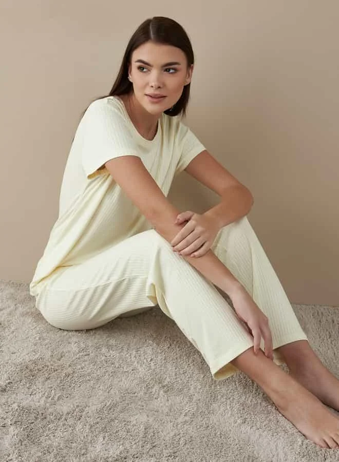 Splash FAV Ribbed Round Neck T-shirt and Pyjama Set