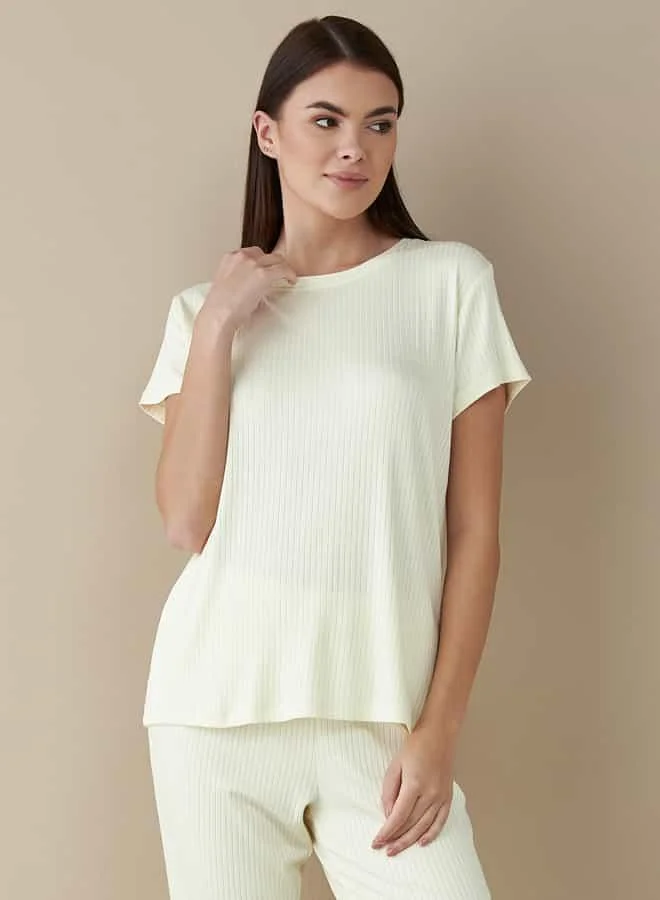 Splash FAV Ribbed Round Neck T-shirt and Pyjama Set
