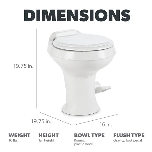 Dometic 300 Series Gravity-Flush RV Toilet | Powerful Triple-Jet Action Flush with Adjustable Water Level | Standard Height Flush with Foot Pedal for RVs, Trailers, and Outdoor Campers - Image 2