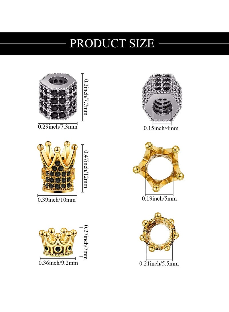 Zikra King Crown Charms Beads Hexagon Spacer Beads Set Rhinestone Charm Hexagon Big Hole Bracelet Connector - Image 3