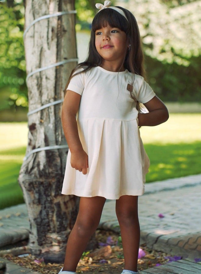 Girls Waffle Creamy Summer Dress