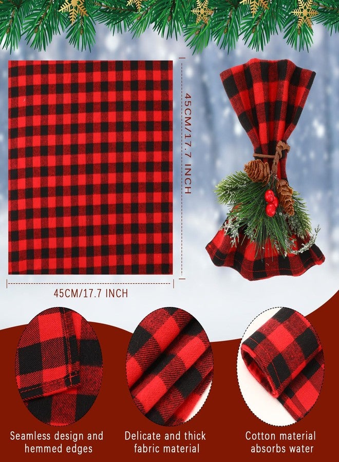 Suttmin 24 Pcs Christmas Napkins and Ring Set 12 Cloth Dinner Napkin Cocktails Buffalo Plaid Napkins 12 Christmas Napkin Rings Pine Cone Holder for Holiday Party Supplies (Red Black) - Image 2