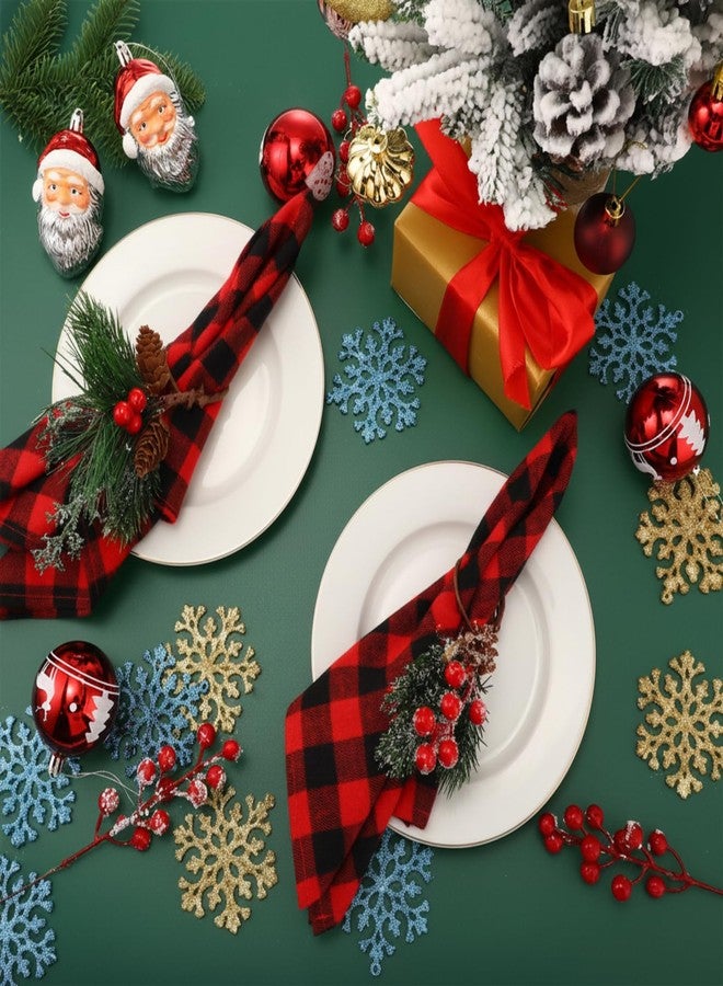 Suttmin 24 Pcs Christmas Napkins and Ring Set 12 Cloth Dinner Napkin Cocktails Buffalo Plaid Napkins 12 Christmas Napkin Rings Pine Cone Holder for Holiday Party Supplies (Red Black) - Image 4