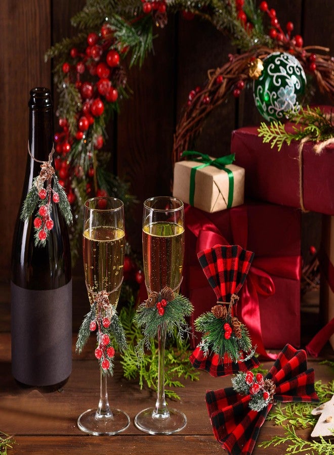 Suttmin 24 Pcs Christmas Napkins and Ring Set 12 Cloth Dinner Napkin Cocktails Buffalo Plaid Napkins 12 Christmas Napkin Rings Pine Cone Holder for Holiday Party Supplies (Red Black) - Image 5