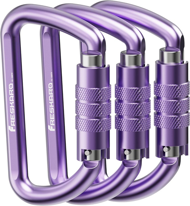 FresKaro 3inch 12kN-2698lbs Auto Locking Carabiner Clips, Solid D Shape, Heavy Duty 7075 Aluminum, Lightweight 1.09oz, Rust Proof, for Hammock, Hiking, Dog Leash, Keychain etc., Multi-Colors - Image 1