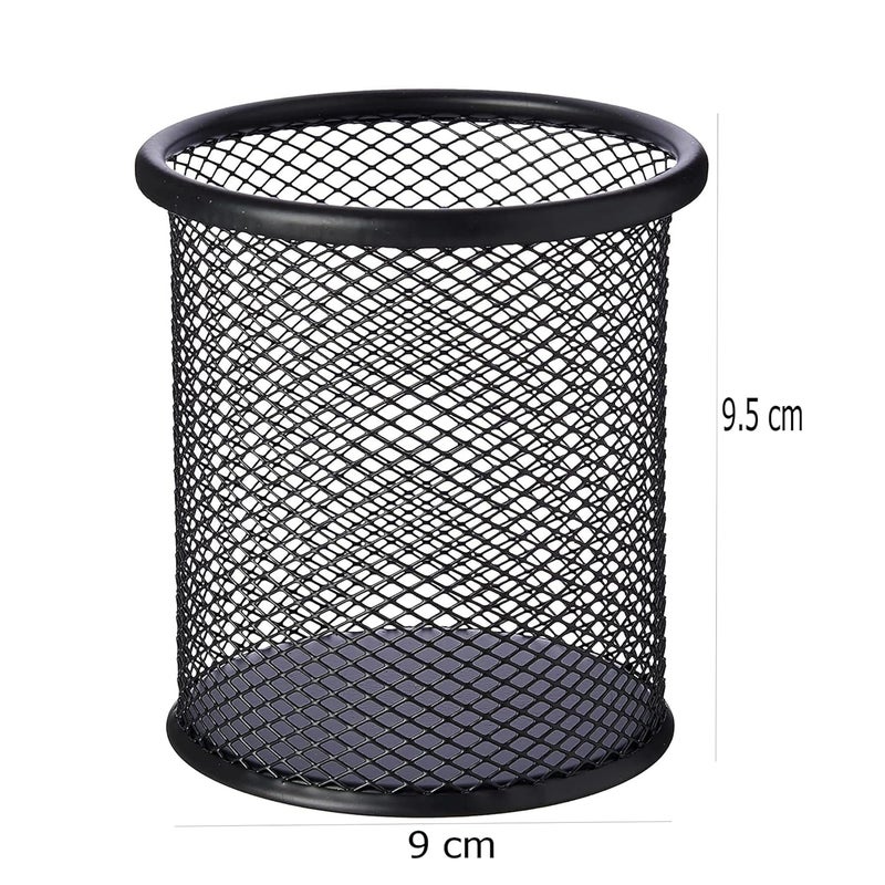 GLUN® Black Round Mesh Pen Stand, Pencil Holder, Pen Organizer for Desk, Pen Cups, Stationary Storage Stand, Makeup Brush Holders, Pen, Pencil Holder for Office Home and Study Table (Pack of 1) - Image 4