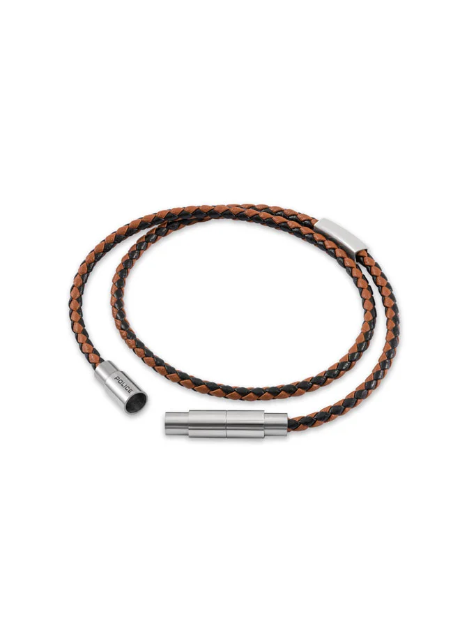 POLICE Duplex Black & Brown Double Wrap Leather Bracelet for Men