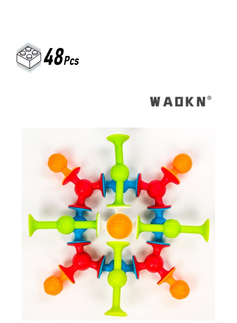 دبليو أيه أو كي أن 48 قطعة ديي سيليكون لينة لبنات البناء مصاصة لعبة تعليمية بناء الأسرة لعبة تفاعلية مصاصة لعبة بناء مجموعة هدية الإبداعية العامة مصاصة لعبة بناء مجموعة - Image 1