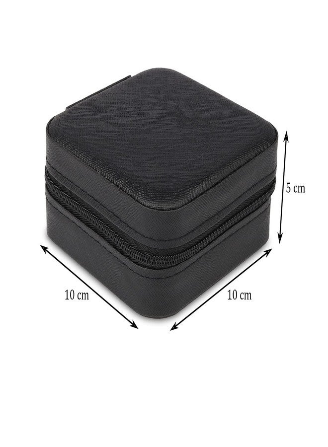 NFI essentials Small Pu Leather Jewellery Organiser Box Portable Travel Jewelry Storage Case For Women & Girls For Ring, Pendant, Earring, Necklace, Bracelet, Black - Image 3