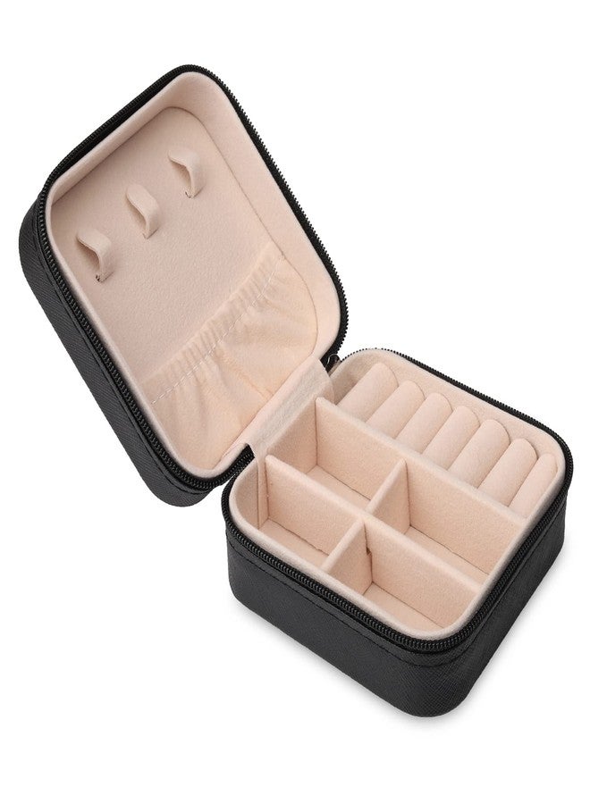 NFI essentials Small Pu Leather Jewellery Organiser Box Portable Travel Jewelry Storage Case For Women & Girls For Ring, Pendant, Earring, Necklace, Bracelet, Black - Image 1