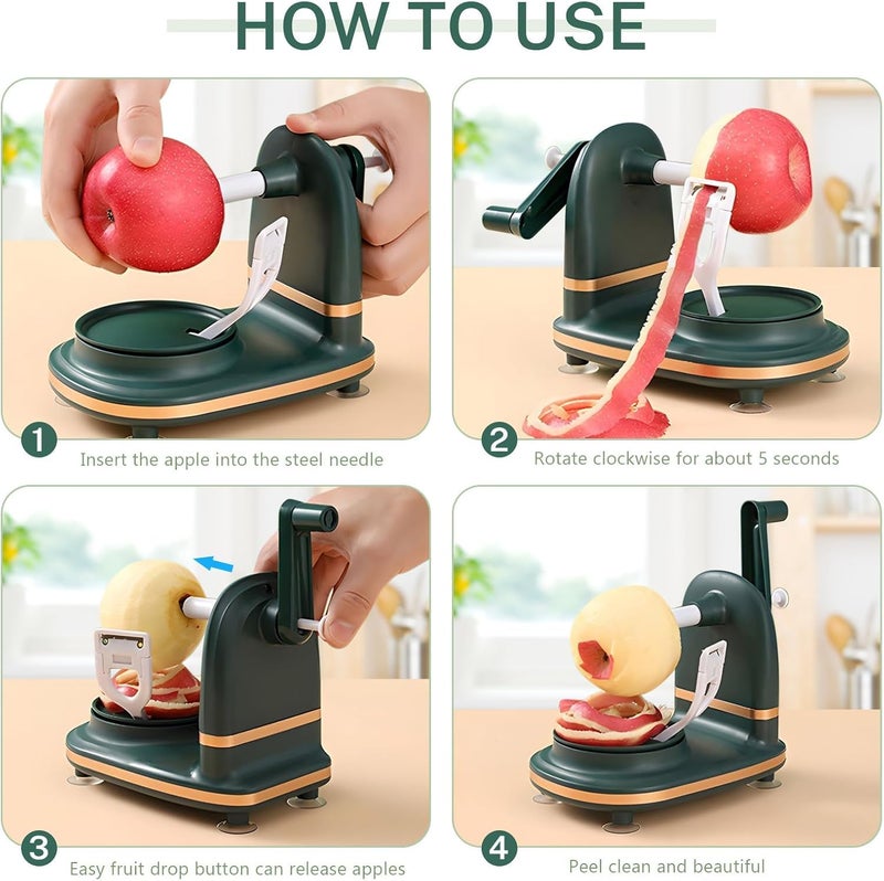 NIUB Apples Peeler, Hand Pear Peeler and Corer with 1 Fruit Splitter, Multi Function Fruit, Vegetable, Pear Potato Slice Movement, Peeling Machine Fast Manual Setting (Dark Green) - Image 2