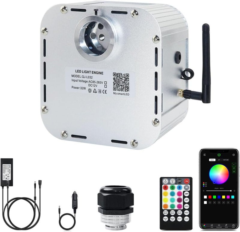 Amki High Brightness 32W Twinkle Sound Mode RGBW Light Source Engine Driver Remote/APP Control Starlight Box Motor for Fiber Optic Star Ceiling Light Kit - Image 1