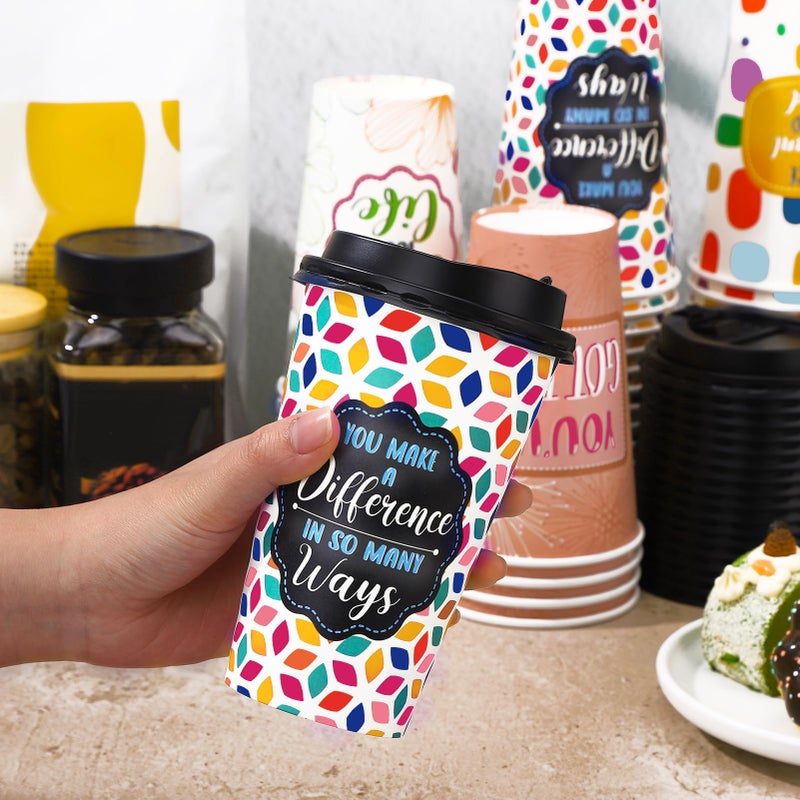 Ovveroche 50 Pack 16 oz Disposable Coffee Cups with Lids,5 Motivational Encouragemen Positivity Paper Hot Cups for Hot and Cold Beverages,Coffee,Tea,Water,Juice - Image 5