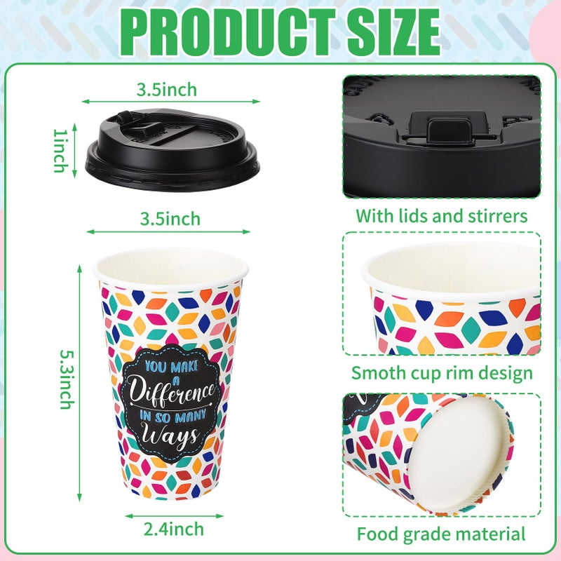 Ovveroche 50 Pack 16 oz Disposable Coffee Cups with Lids,5 Motivational Encouragemen Positivity Paper Hot Cups for Hot and Cold Beverages,Coffee,Tea,Water,Juice - Image 3