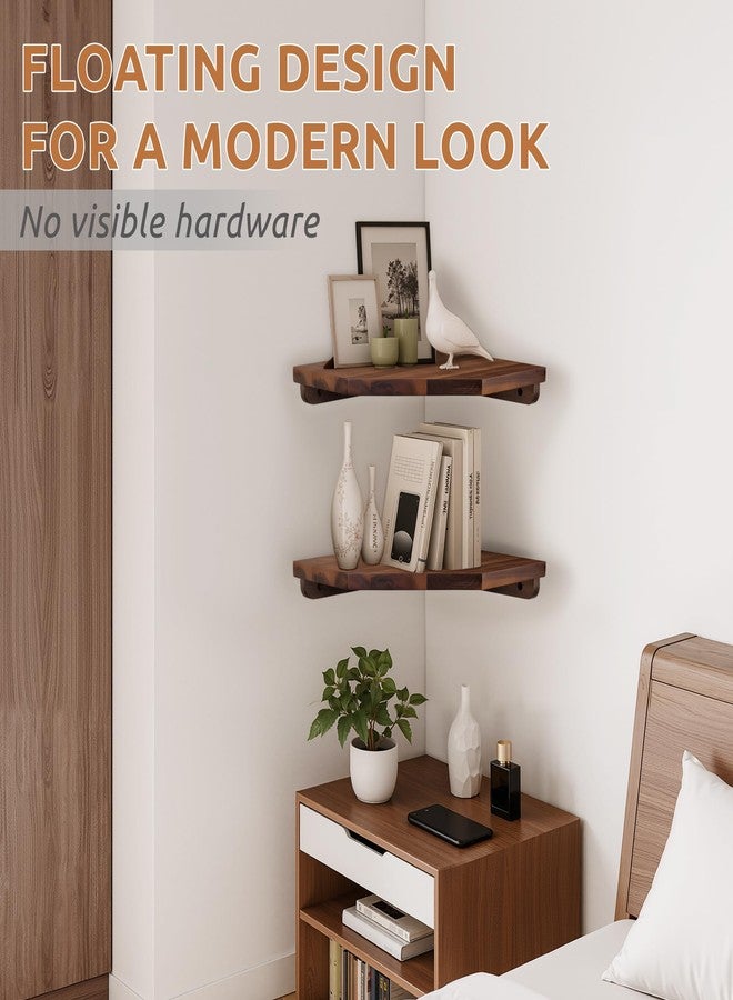 Demigo Hexagon Corner Floating Shelves Wall Mount (Set of 2) - Solid Acacia Wood with Hidden Brackets & Cable Hole - Rustic & Modern Space-Saving Shelves for Bedroom Living Room Office Kitchen - Image 5