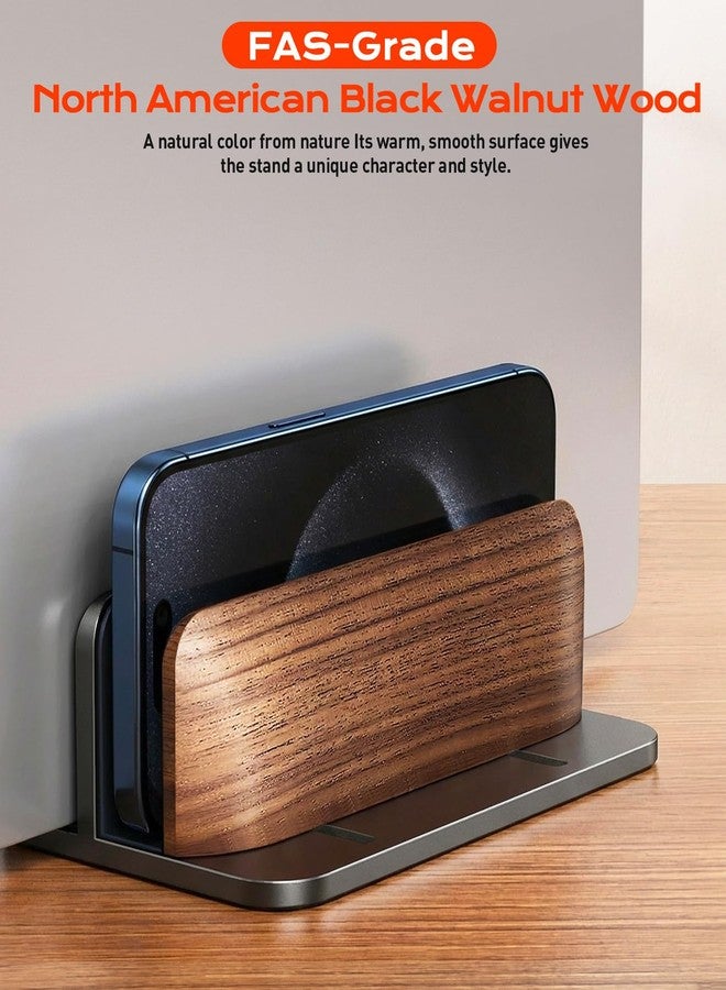 JCZT Vertical Laptop Stand, Walnut Dual Laptop Holder, Black - Image 3