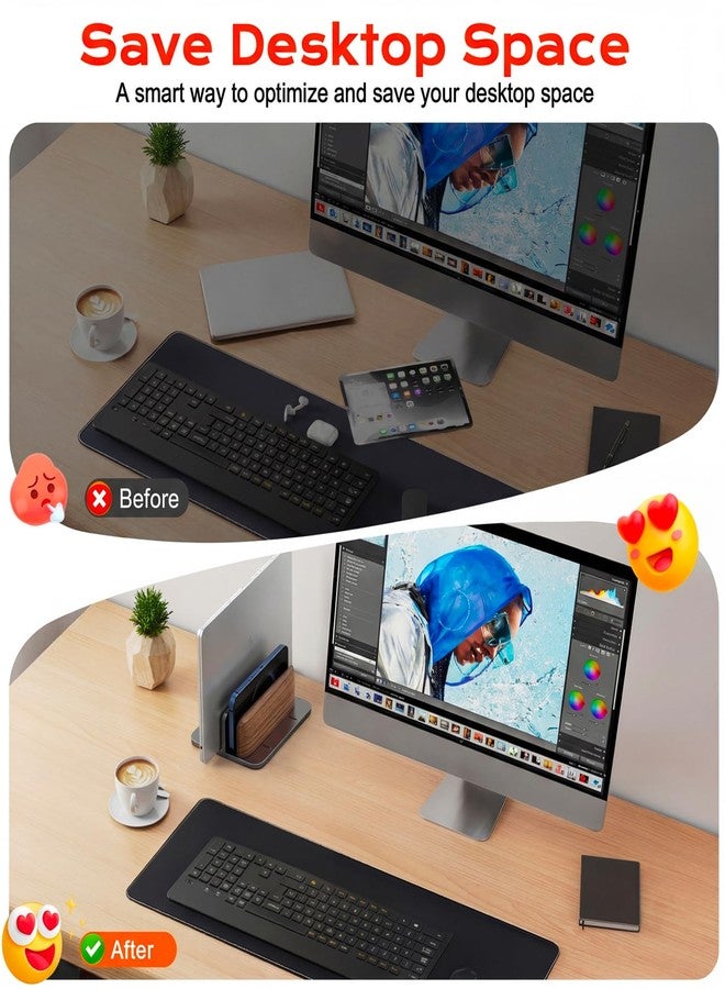 JCZT Vertical Laptop Stand, Walnut Dual Laptop Holder, Black - Image 2