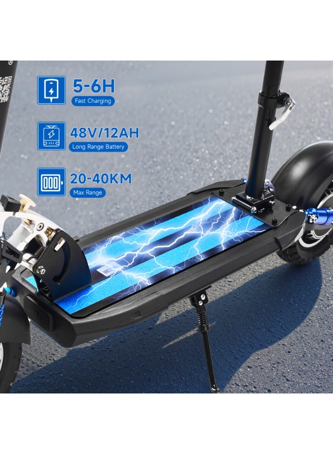 Crony V10 Big LCD Display 1200W Motor E-Scooter, 48V 12AH Battery, 42 MRH Max Speed 20-40KM Range, Off-Road Rubber Tires, Dual Disc Brakes, Front & Rear Suspension, Foldable Aluminum Frame, Triple LED Headlights, LED Base Lighting,  with Seat, Heavy Duty 265 lbs Load Capacity Black - Image 4