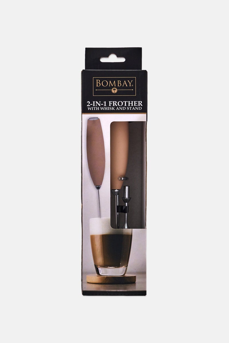 Bombay 2 In 1 Frother Stainless Steel With Whisk And Stand, Tan - Image 1