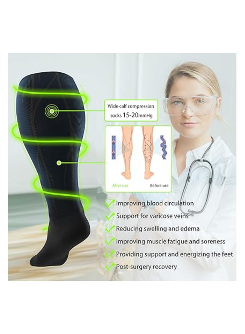 SOLARAE 3 Pairs Wide Calf Compression Socks, Copper Compression Socks for Women & Men, 15-20mmHg Knee High Large Support Stockings, Circulation, Running, Athletic, Cycling, Nurses, Flight, Traveling (2XL) - Image 4