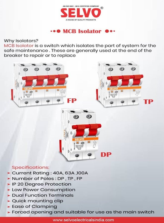 SELVO DOUBLE POLE ISOLATOR (40A DOUBLE POLE) - Image 2